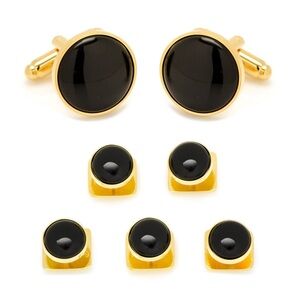 OX & BULL GOLD AND ONYX CUFF LINKS AND SHIRT STUDS SET NWT